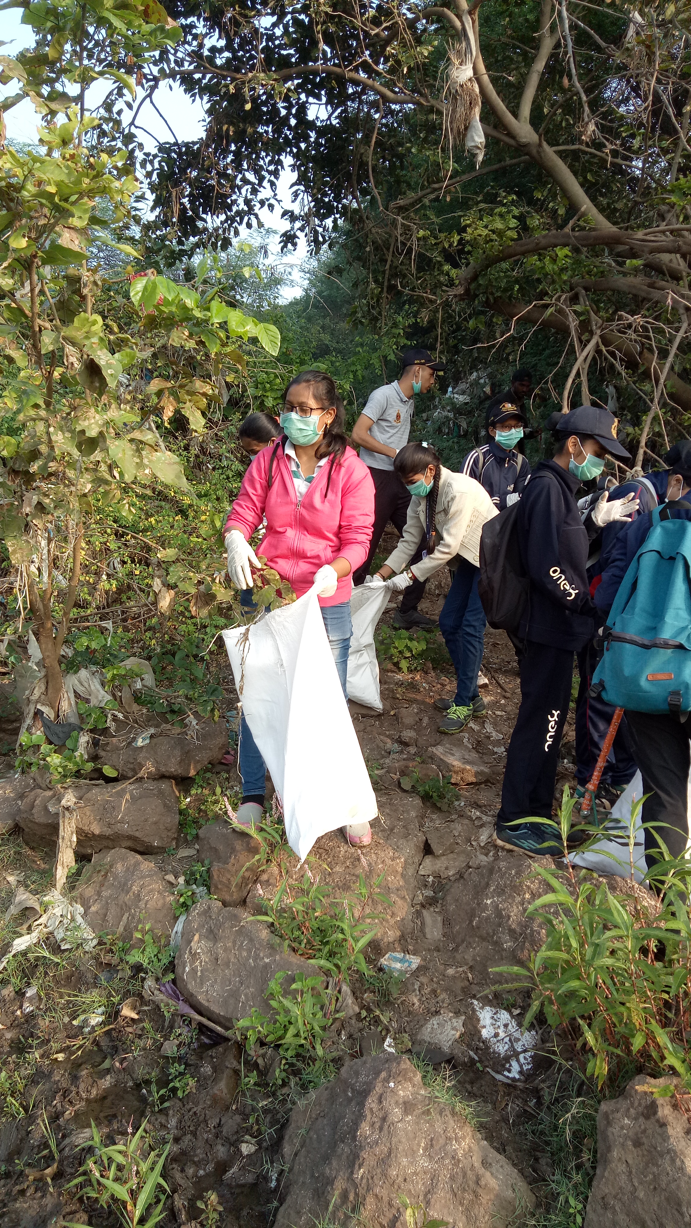 Volunteers cleaning the river banks